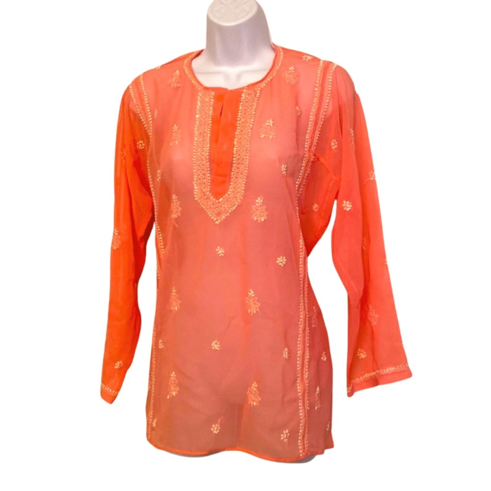 Peach embroidered ladies tunic top